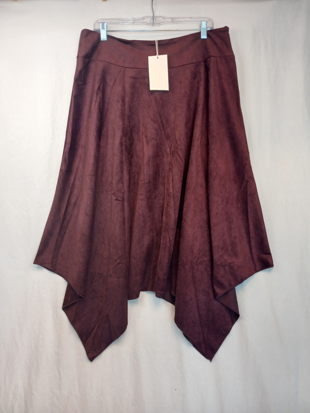 Burgundy Faux Suede Asymmetric Hem Side Zip Midi Skirt XL New! Peach